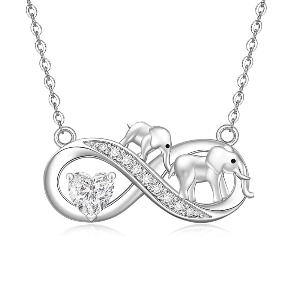 Elephants Necklace White Gold Plated Sterling Silver Family Pendant Dainty Gift